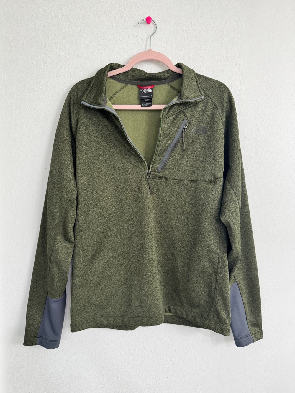 The North Face Green 1/4 Zip Mock Neck Comfy Fall Pullover Sweatshirt Mens M